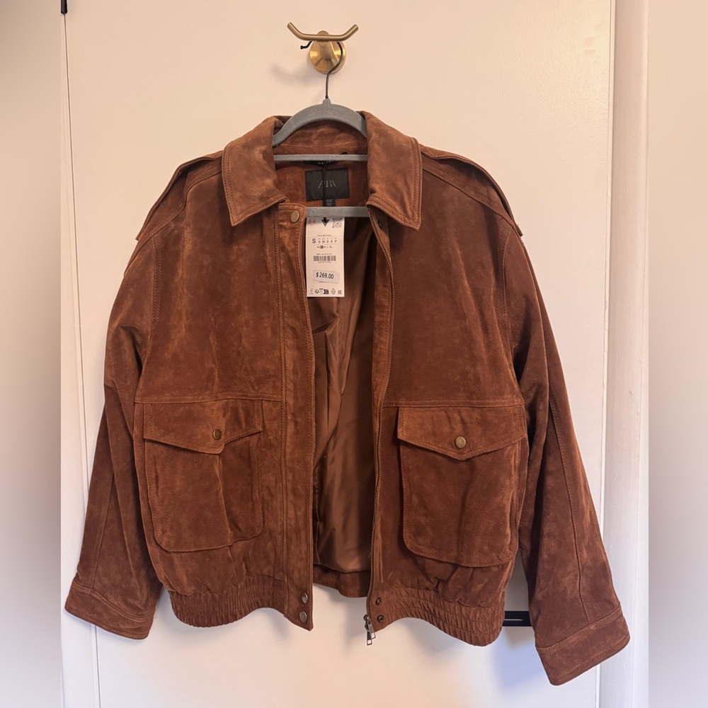 Viral Zara 100% Suede Bomber Jacket - Picture 3 of 7
